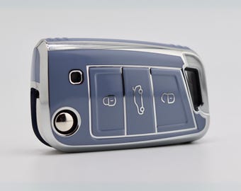 Premium Key Cover for Volkswagen/ Seat/ Skoda (Blue/Silver) - Golf, Polo, Scirocco, Transporter, Ibiza, Octavia, Superb, California, Crafter