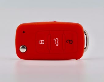 Key Cover for Volkswagen/ SEAT/ Skoda (Red) - Transporter, Caddy, Crafter, Golf, Polo, Scirocco, Touran, Beetle, Ibiza, Octavia