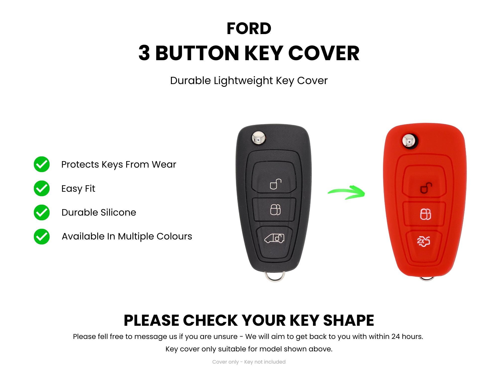 Custodia Chiave Auto In Silicone Rosso Per Ford Ranger/C-Max/S-Max/Focus/Galaxy/Mondeo/Transit/Tourneo Custom