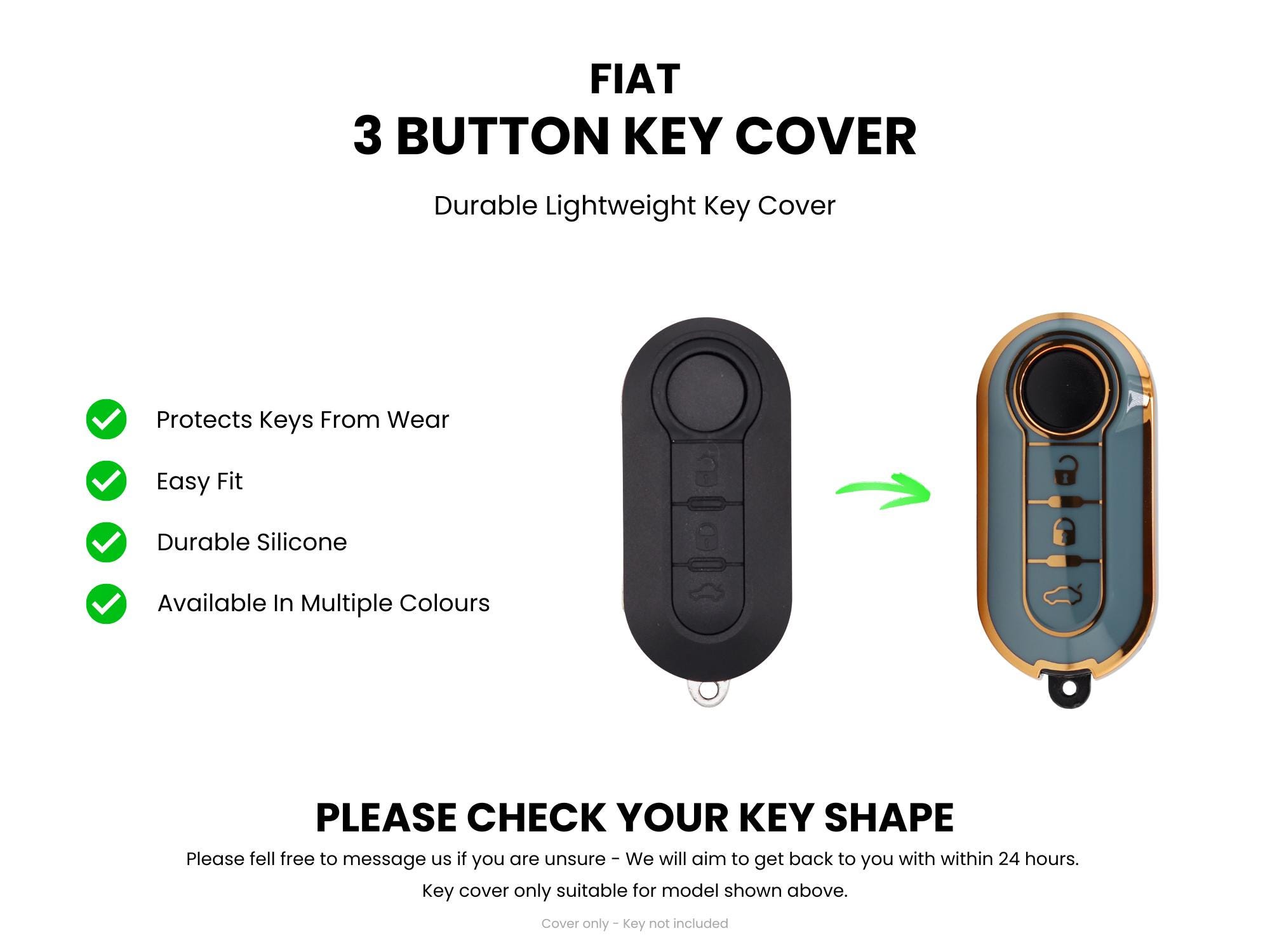 Energy01 - Sostituisci Il Guscio Della Tua Chiave Auto Per Fiat 500, Panda, Punto, Ducato, Citroen Relay, Boxer, Ford KA E Vauxhall Combo Con Questa Cover 3 Pulsanti Senza Elettronica