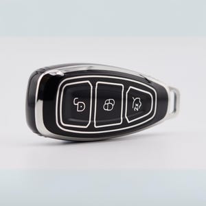 Premium Key Cover for Ford (Black/Silver) - Fiesta, Focus, Kuga, S-Max, C-Max, B-Max, Galaxy, Courier