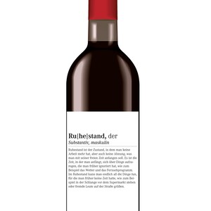 Weinflasche Definition Ruhestand Rente Flaschenetikett Mitbringsel Geschenk Kleinigkeit Aufkleber Flaschenbanderole Wein