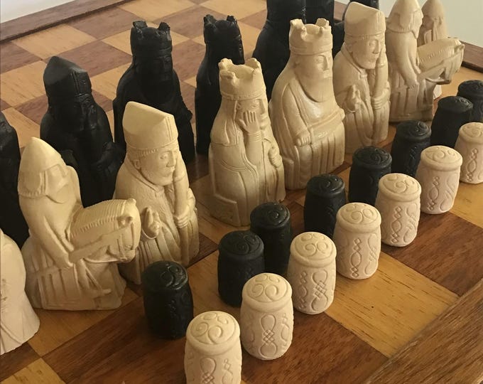 Isle of Lewis Chess Set: Resin & Crushed Stone Replica with biting berserkers