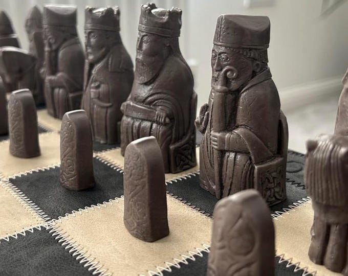 Isle of Lewis Chess Set: Vintage Style Crushed Stone & Resin Chessmen