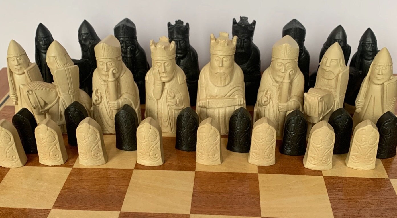 A Stunning Complete UK Set of Isle of Lewis Chessmen Chess Set