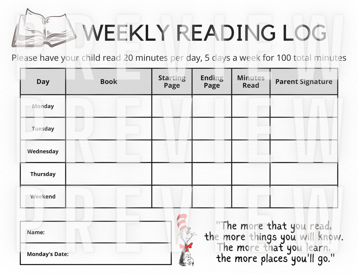 weekly-reading-log-printable-elementary-school-reading-etsy