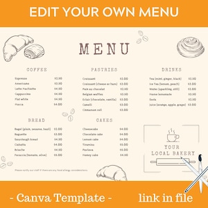 Modelo de Cardápio de Padaria Canva – Cardápio Editável em Creme e Marrom – Design para Impressão de Café Aconchegante