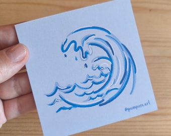 Blue vawe mini print - Monochrome designed art - Minimal art