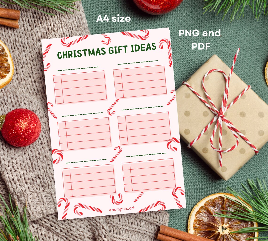 Christmas Gift Idea List Holiday Shopping Checklist Blank Etsy
