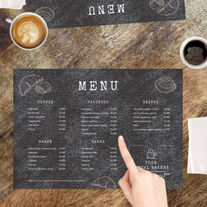 Modèle de menu de boulangerie rustique - Style tableau sur toile - Menu de café imprimable en téléchargement modifiable