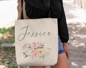 Custom Name and Flower Tote Bag. Best Gift For your Girl friend.