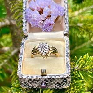 Vintage 10ct Yellow Gold Diamond Cluster Ring - UK N1/2 USA 7