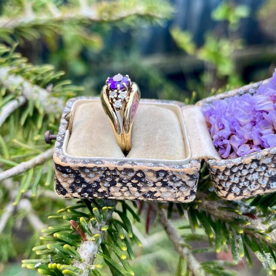 9ct gold dress rings Vintage Amethyst CZ, Ring: February Birthstone, UK Size N 1/2 figure hugging dress