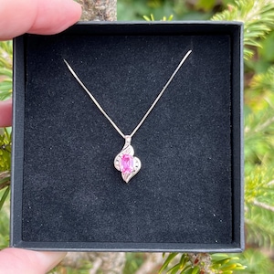 10ct White Gold Pink Stone Diamond Pendant Necklace - 18 inch Chain