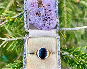 Vintage onyx zegelring: 9 karaats goud, Engelse keurmerken, Londen 1949