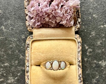 Vintage 9 kt geelgouden opaal diamanten ring - Britse maat nr