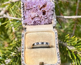 Vintage 9ct Gold Sapphire & CZ Half Eternity Ring (Size UK N1/2)