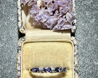 9ct Gold Tanzanite & Diamond Half Eternity Ring - UK P 1/2