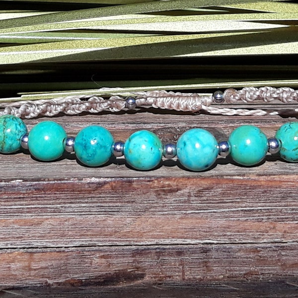 Bracelet Macramé Torsade 7 Perles Turquoises