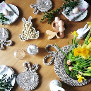 Easter bunny placemats set, bunny ear table mats, spring dining set, placemat and coaster set
