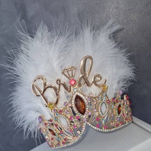 Bride Crown, hen party crown, bride to be crown, bride gift, hen party gift, bride headband, hen party headband, feather bride crown