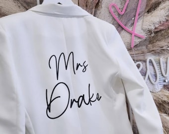Benutzerdefinierte Ivory Braut Blazer, Hochzeitsjacke, Hen Party, Graffiti-Schrift