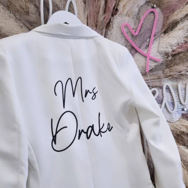 Blazer mariée, veste de mariée, blazer femme, veste en jean de mariage, veste de mariage, veste d'enterrement de vie de jeune fille, blazer graffiti, cadeau 30e anniversaire