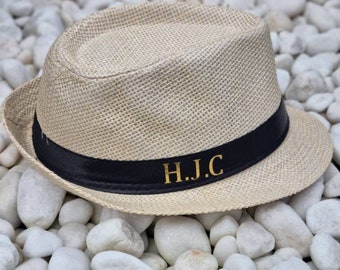 Personalized Straw Trilby Hat, Kids Beach Sun Hat