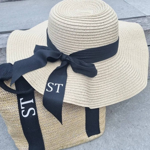 Fedora hat,Straw beach bag,personalised beach hat, straw hat, beach bag, personalised beach bag, beach tote bag, matching set, honeymoon hat