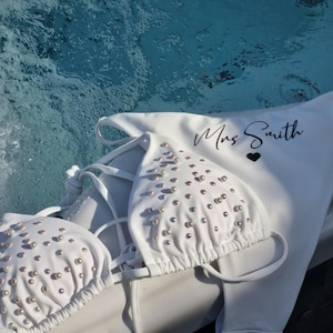 Bride bikini,personalised hen party bikini,  honeymoon swimwear, honeymoon bikini, white bride costume,  bride swimwear