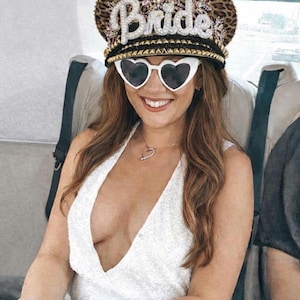 Bride captain hat,bride skipper captain hat,leopard print captain bride hat,bride captain hat, embellished skipper hat, batchelorette hat