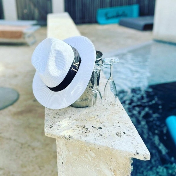 Personalised beach hat, fedora hat,personalised straw hat, hen party hat, honeymoon hat, beach hat, monogram hat, bride hat,pearl hat