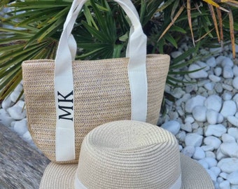 Fedora hat,Straw beach bag,personalised beach hat, straw hat, beach bag, personalised beach bag, beach tote bag, bride bag,Christmas gift