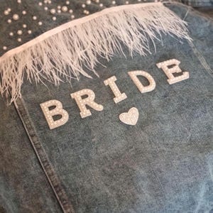 Denim bride jacket, fringe festival bride jacket, wedding day jacket, wedding leather jacket,wedding jacket,bachelorette denim jacket