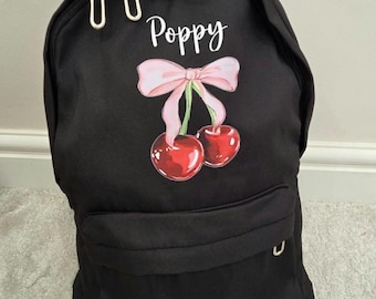Personalized Cherry Backpack: Custom Name School Bag