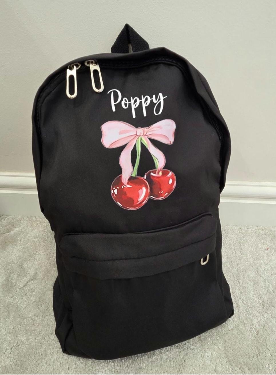 cherry mini backpack Kane Double Pocket Cherries Two side water bottle pockets ensure easy access to hydration Clear Backpack with Name |