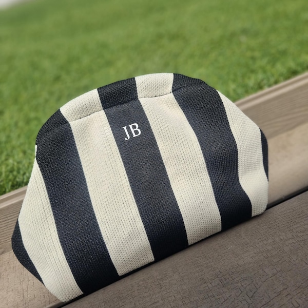 Woven Clutch Handbag, Striped Ladies Clutch, Personalized Initial Gift