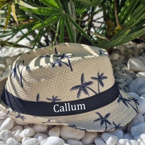 Boys straw hat, toddler hat, boys beach hat, personalised straw hat, personalised hat, trilby hat, festival hat, kids straw hat
