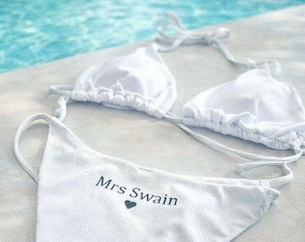 Bride bikini,personalised hen party bikini,  honeymoon swimwear, honeymoon bikini, white bride costume bride swimwear batchelorette swimsuit
