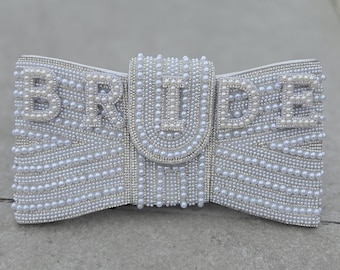 Personalized Pearl Wedding Clutch Bag, Bridal Shower Gift