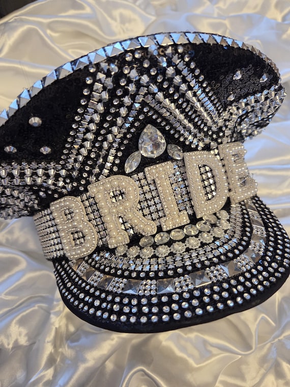 Embellished Birthday Captain Hat: Black & Silver Skipper Hat  display picture 1