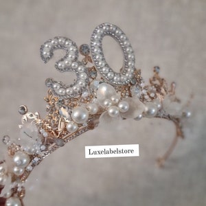 30ª 40ª 50ª 60ª coroa, coroa de aniversário, 21ª faixa de cabeça, 18º presente, 30º presente, 40ª coroa, faixa de cabeça de aniversário, faixa de cabeça de festival, faixa de cabeça de pérola
