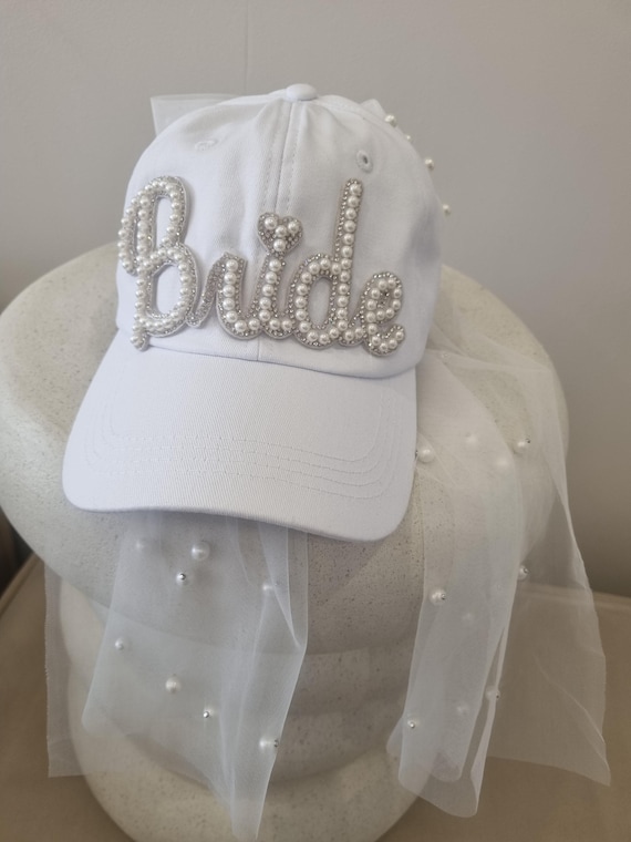bride baseball cap hat,bride cap veil hat,personalised bride hat, hen party hat, honeymoon hat, beach hat, monogram hat, bride hat,pearl hat
