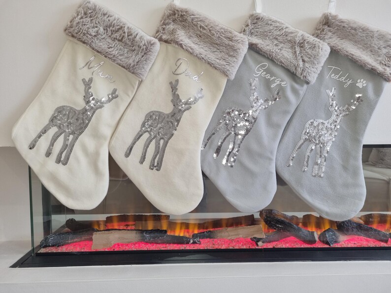 Personalised christmas stocking christmas stocking luxury christmas stocking family matching jute christmas stocking beige christmas stockin image 2