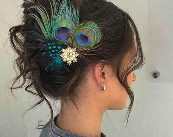 Derby hair Fascinator, peacock feather hair Fascinator,peacock hair clip,1920 headpiece,green feather Fascinator, race day hair
