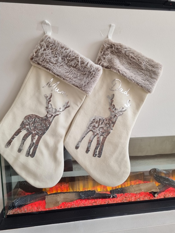 Personalised christmas stocking christmas stocking luxury christmas stocking family matching jute christmas stocking beige christmas stockin