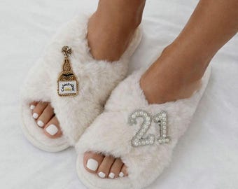 Womens personalised slippers,30 40 50th 21st 18th birthday gift,birthday slippers,luxury personalised slippers,birthday gift for her