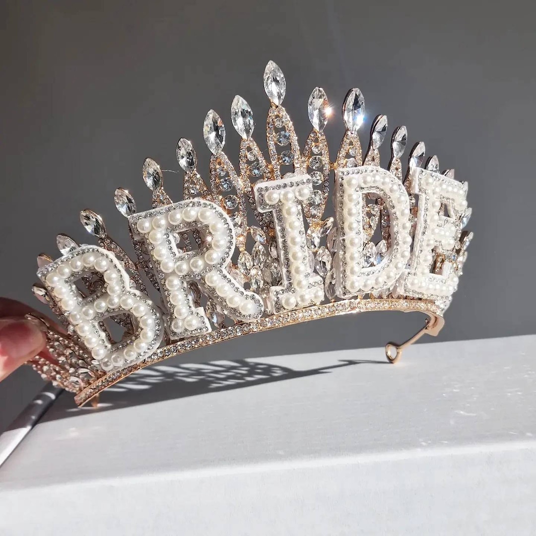 Bride Headband Crown Tiara, Pearl Lettering,bridal Headband ...