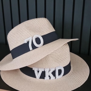 Personalised beach hat, fedora hat,personalised straw hat, hen party hat, honeymoon hat, beach hat, monogram hat, bride hat,pearl hat