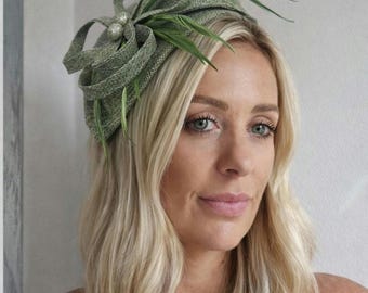 Green Derby Hat,Ascot Fascinator,green sage Wedding Fascinator,Statement Hat,mother's of the bride hat,wedding hat